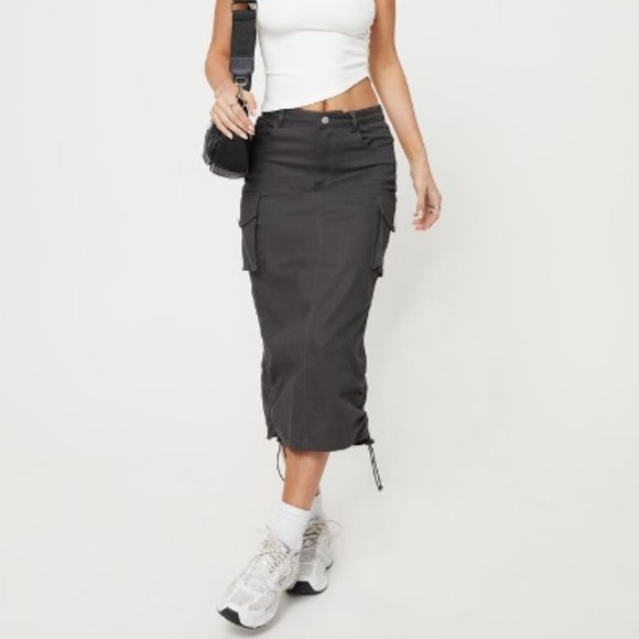 Princess Polly Cargo Midi Skirt - Washed Black - Picture 1 of 3
